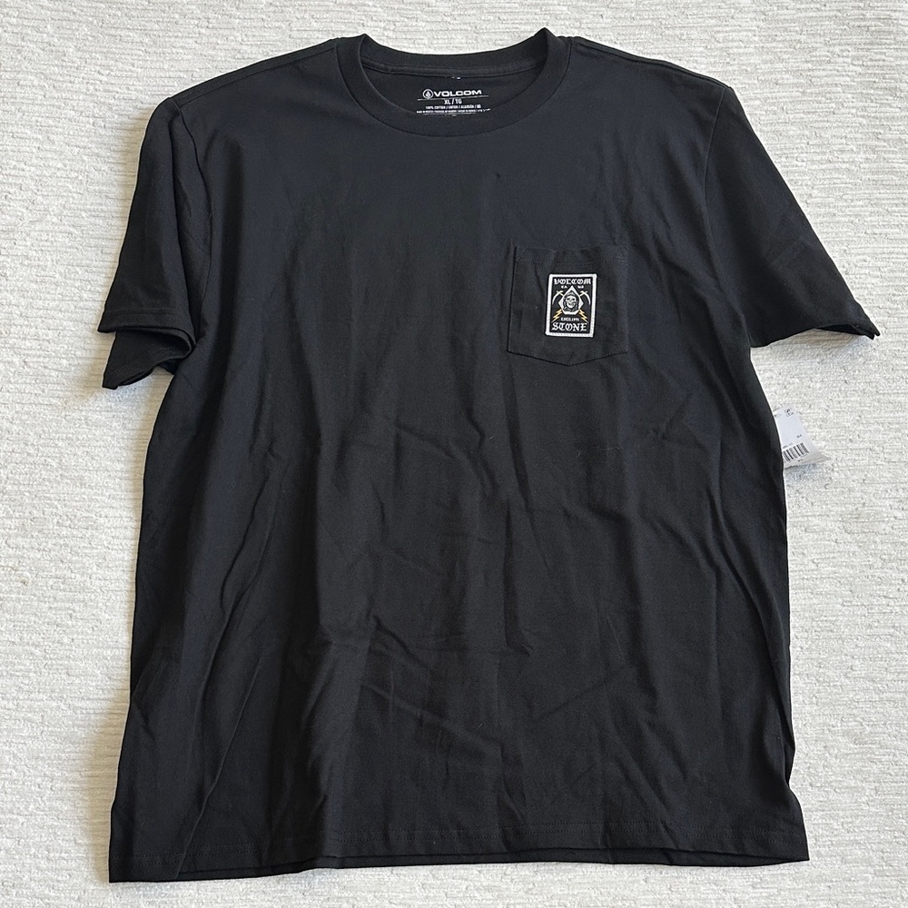 Volcom Black Short Sleeve Pocket Tee with Small Chest Graphic NWT